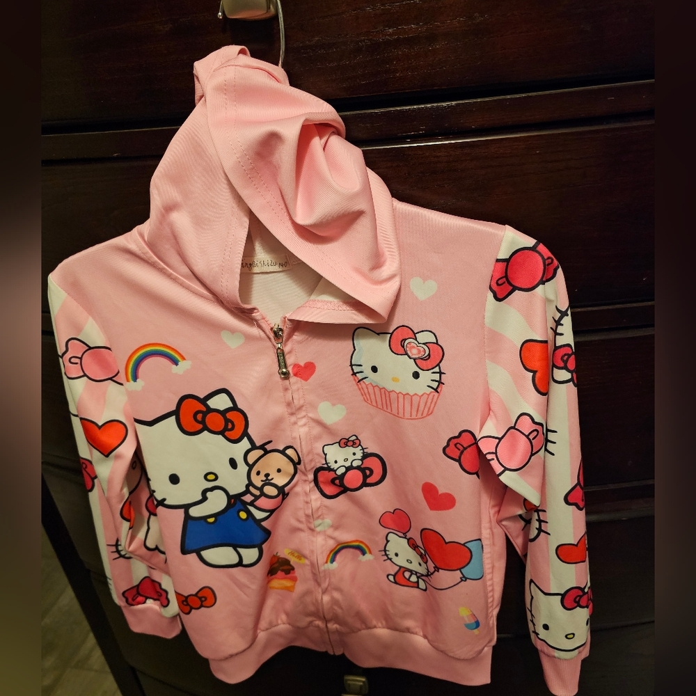 Hello Kitty Hooded Zip Jacket Long Sleeve For Girls XS 4/5